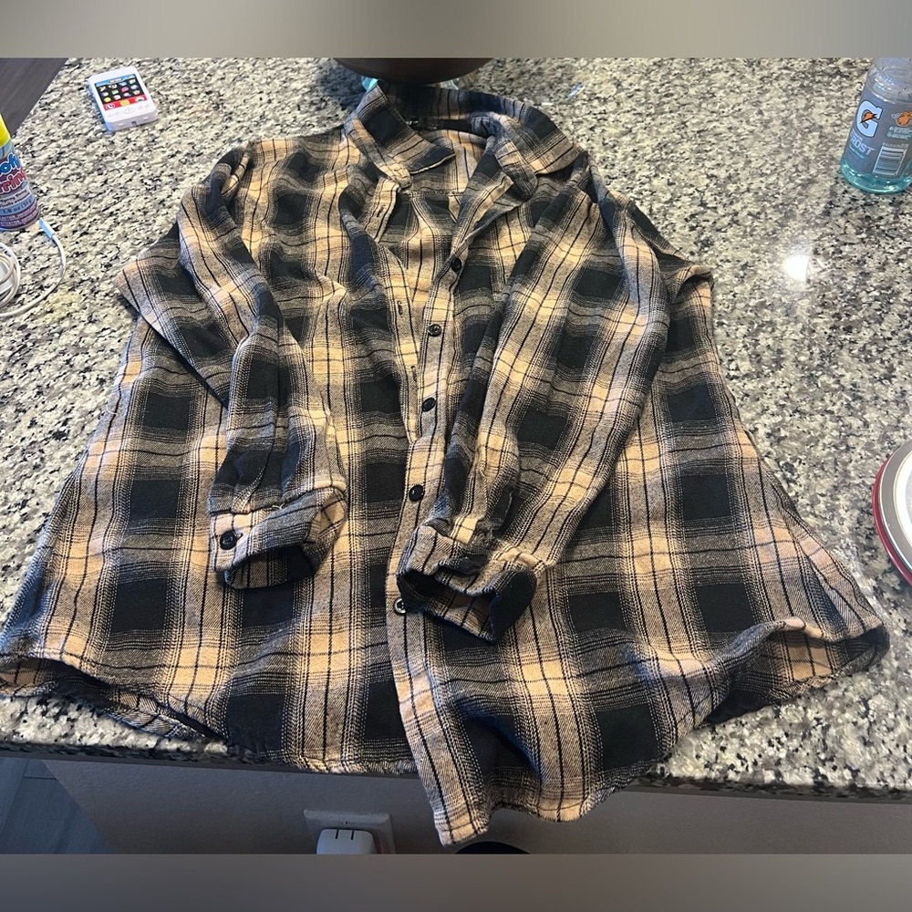 SHEIN Black and Tan Plaid Women's Shirt